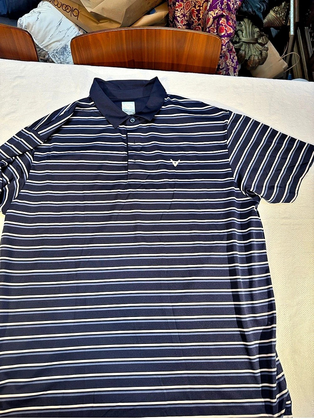 Callaway Opti-Dri Striped Polo in Blue & White XXL Like New